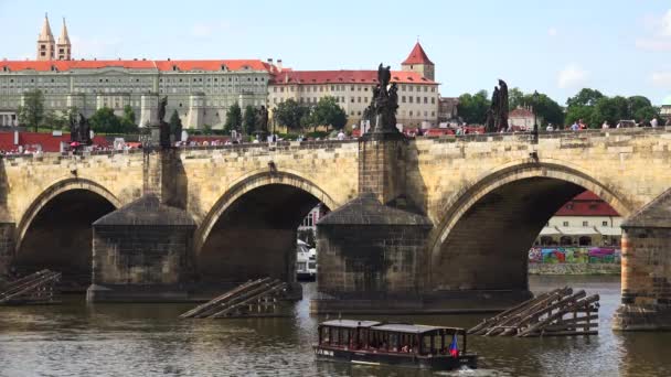 プラハのチャールズ橋 チェコ共和国 Uhdでのビデオ — ストック動画