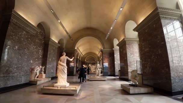 Estatuas Esculturas Museo Del Louvre París Francia Video Uhd — Vídeo de stock