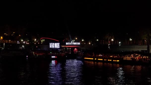 Река Сена Париже Спокойной Ночи Францию Видео Uhd — стоковое видео