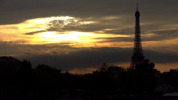 Ейфелева Вежа Парижі Захід Сонця Франція Розстріляний Uhd — стокове відео