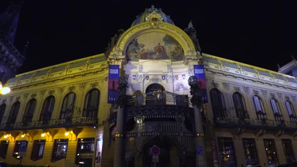 Casa Municipal Praga Boa Noite República Checa Vídeo Uhd — Vídeo de Stock