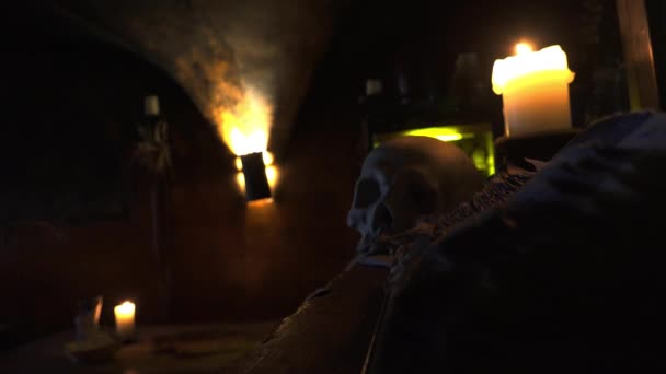 Prague Czech Republic Summer 2015 Historic Tavern Restaurant Skulls Bones — Stock Video