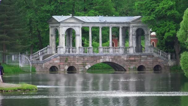 Marmorbrücke Puschkin Catherine Park Zarskoje Selo Die Architektur Die Denkmäler — Stockvideo