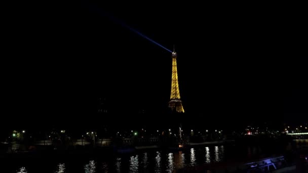 Eiffeltoren Parijs Goedenacht Frankrijk Neergeschoten Uhd — Stockvideo