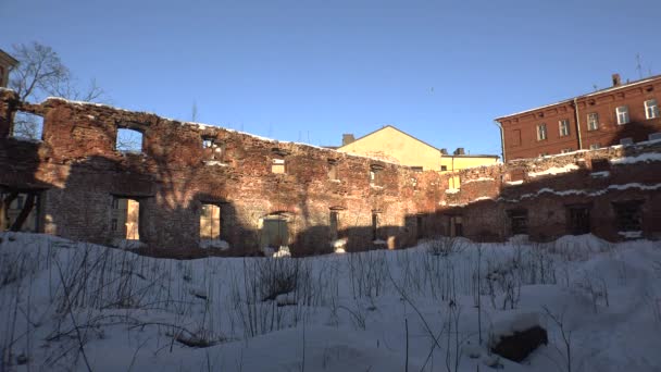 Ruinas Escombros Antigua Casa Ladrillo Video Uhd Tiempo Real — Vídeos de Stock