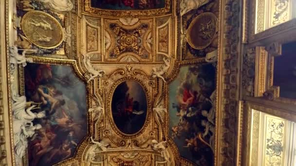 Великолепные Потолки Музее Лувра Париже Францию Видео Uhd — стоковое видео
