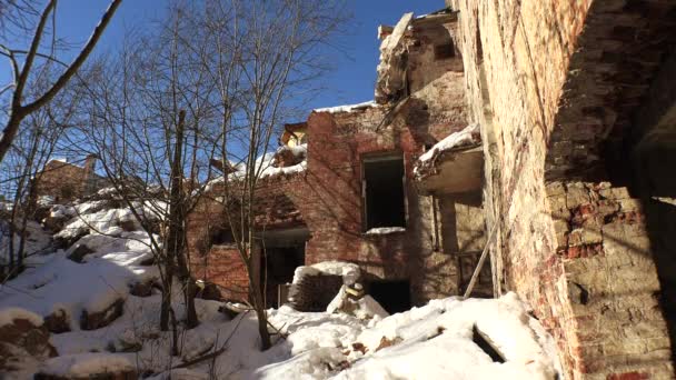 Ruinas Escombros Antigua Casa Ladrillo Video Uhd Tiempo Real — Vídeos de Stock