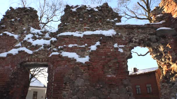 Ruins Debris Old Brick House Video Uhd Real Time — Stock Video