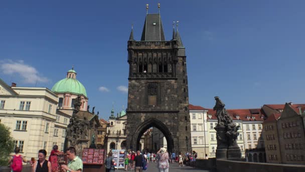 Prague República Checa Summer 2015 Torre Velha Ponte Charles Praga — Vídeo de Stock