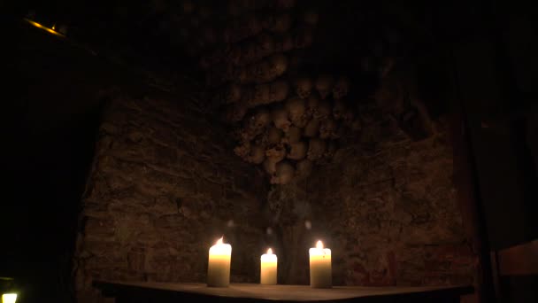 Prague Czech Republic Summer 2015 Historic Tavern Restaurant Skulls Bones — Stock Video