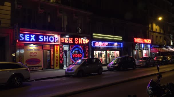Sexshop Paris Nacht Frankreich Video Uhd — Stockvideo