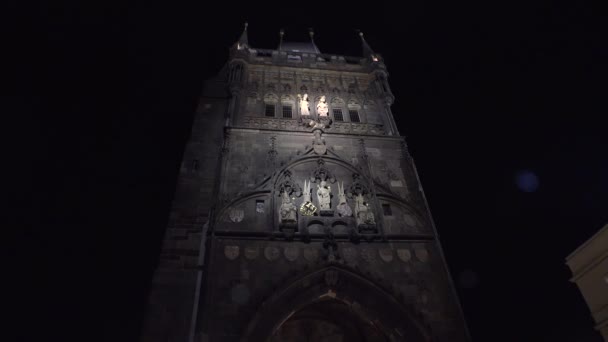 Torre Velha Ponte Charles Praga Boa Noite Vídeo Uhd — Vídeo de Stock