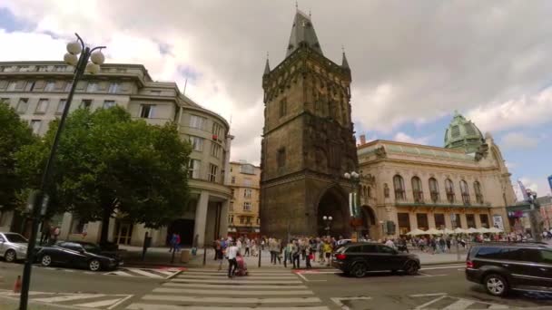 Pulvertornet Prag Tjeckien Video Uhd — Stockvideo