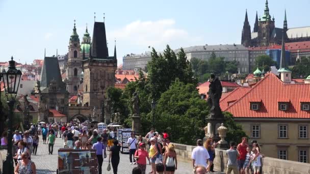 Praga República Checa Verano 2015 Puente Carlos Praga República Checa — Vídeo de stock
