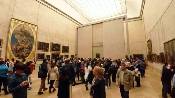 Картина Моны Лизы Леонардо Винчи Музее Лувра Париже Видео Uhd — стоковое видео