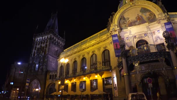 Casa Municipal Praga Boa Noite República Checa Vídeo Uhd — Vídeo de Stock