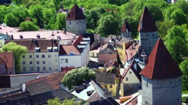 Yaşlı Tallinn. Üst Manzara. Çatı katları. Estonya. 4K 'da video, UHD