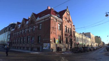 Vyborg. Bank building in the market square. Video in 4K, UHD. Real time.