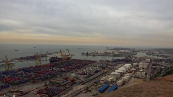 Containerhafen Docks Schiff Handelsschifffracht Fracht Barcelona Spanien Video Uhd — Stockvideo