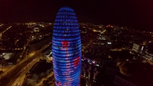 Widok Lotu Ptaka Torre Agbar Barcelonie Hiszpanii Profesjonaliści Dobranoc Film — Wideo stockowe