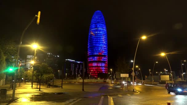 Torre Agbar Barcelone Espagne Bonne Nuit Vidéo Uhd — Video