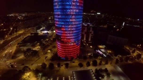 Aerial View Torre Agbar Barcelona Spain Prores Night Video Uhd — Stock Video