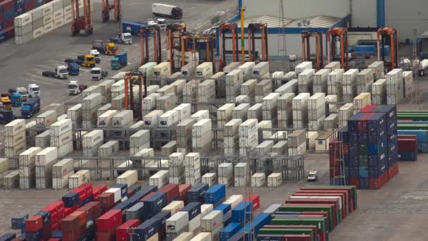 Container Port Dockar Fartyg Kommersiella Frakt Frakt Barcelona Spanien Video — Stockvideo