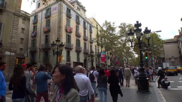 Rambla Straat Het Centrum Van Barcelona Spanje Video Uhd — Stockvideo