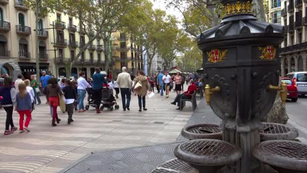 Rambla Straat Het Centrum Van Barcelona Spanje Video Uhd — Stockvideo