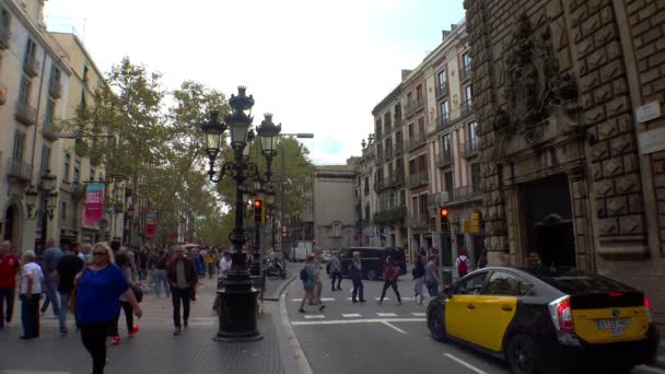 Rambla Straat Het Centrum Van Barcelona Spanje Video Uhd — Stockvideo