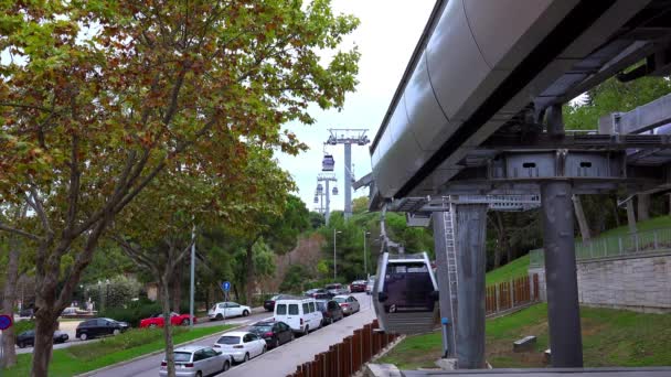 Kabin Kábelkocsi Kötélpálya Barcelonában Spanyolországba Videó Ban Uhd — Stock videók