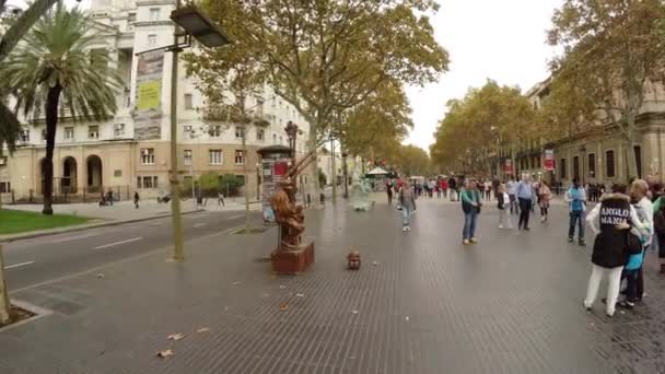 Rambla Straße Barcelonas Innenstadt Spanien Video Uhd — Stockvideo