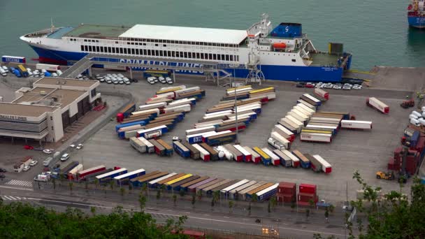 Containerhafen Docks Schiff Handelsschifffracht Fracht Barcelona Spanien Video Uhd — Stockvideo