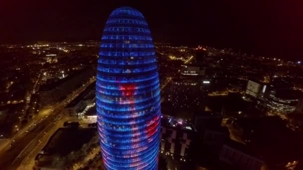 Vue Aérienne Torre Agbar Barcelone Espagne Prores Bonne Nuit Vidéo — Video