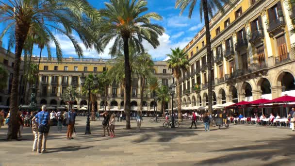 Royal Square Med Fontän Tre Gravarna Barcelona Spanien Video Uhd — Stockvideo