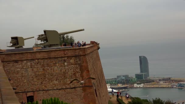 Castillo Montjuic Barcelona España Video Uhd — Vídeos de Stock