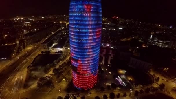 Vista Aerea Torre Agbar Barcellona Spagna Prove Buonanotte Video Uhd — Video Stock