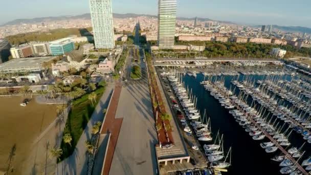 Luchtfoto Barcelona Architectuur Gebouwen Straten Spanje Video Uhd Prores — Stockvideo