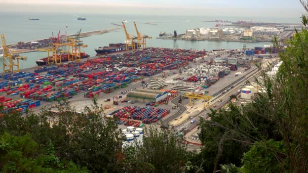 Containerhafen Docks Schiff Handelsschifffracht Fracht Barcelona Spanien Video Uhd — Stockvideo