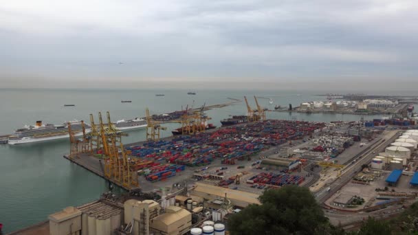 Αποβάθρες Λιμάνι Εμπορευματοκιβωτίων Πλοίο Εμπορικό Φορτίο Φορτίου Βαρκελώνη Ισπανία Βίντεο — Αρχείο Βίντεο