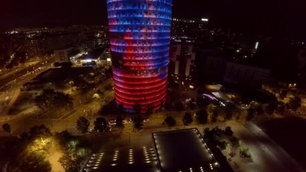 Widok Lotu Ptaka Torre Agbar Barcelonie Hiszpanii Profesjonaliści Dobranoc Film — Wideo stockowe