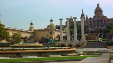 Catalunya Ulusal Sanat Müzesi manzarası. Barselona, İspanya. 4K 'da video, UHD