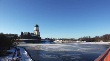 Vyborg. Vyborg Kalesi. 4K 'de video, UHD. Gerçek zamanlı..