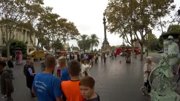 Calle Rambla Centro Barcelona España Video Uhd — Vídeos de Stock