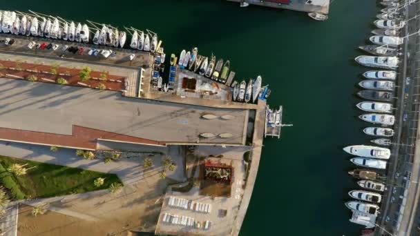 Aerial View Berth Yacht Boats Coast Barcelona Spain Video Uhd — Stock Video
