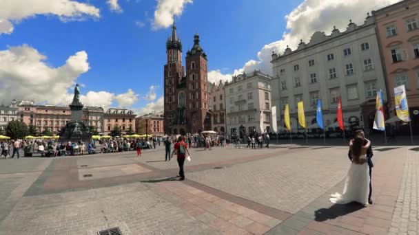 Place Marché Cracovie Vieille Ville Pologne Vidéo Uhd — Video