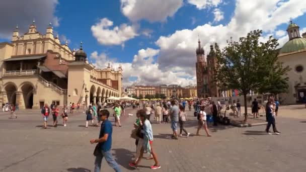 Plaza Del Mercado Cracovia Ciudad Vieja Polonia Video Uhd — Vídeo de stock