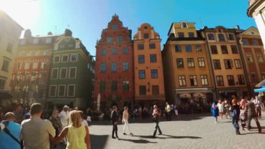 Stortorget Halk Meydanı, Stockholm. Gamla stan. İsveç. 4K 'da video, UHD
