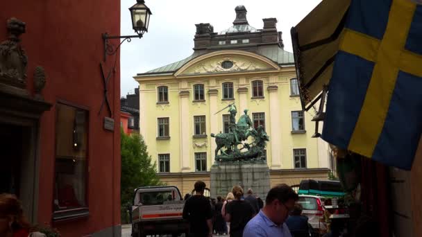 Statua San Giorgio Del Drago Stoccolma Città Vecchia Svezia Video — Video Stock