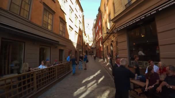 Ancient Narrow Street Central Stockholm Old Town Architecture Old Houses — Stock Video